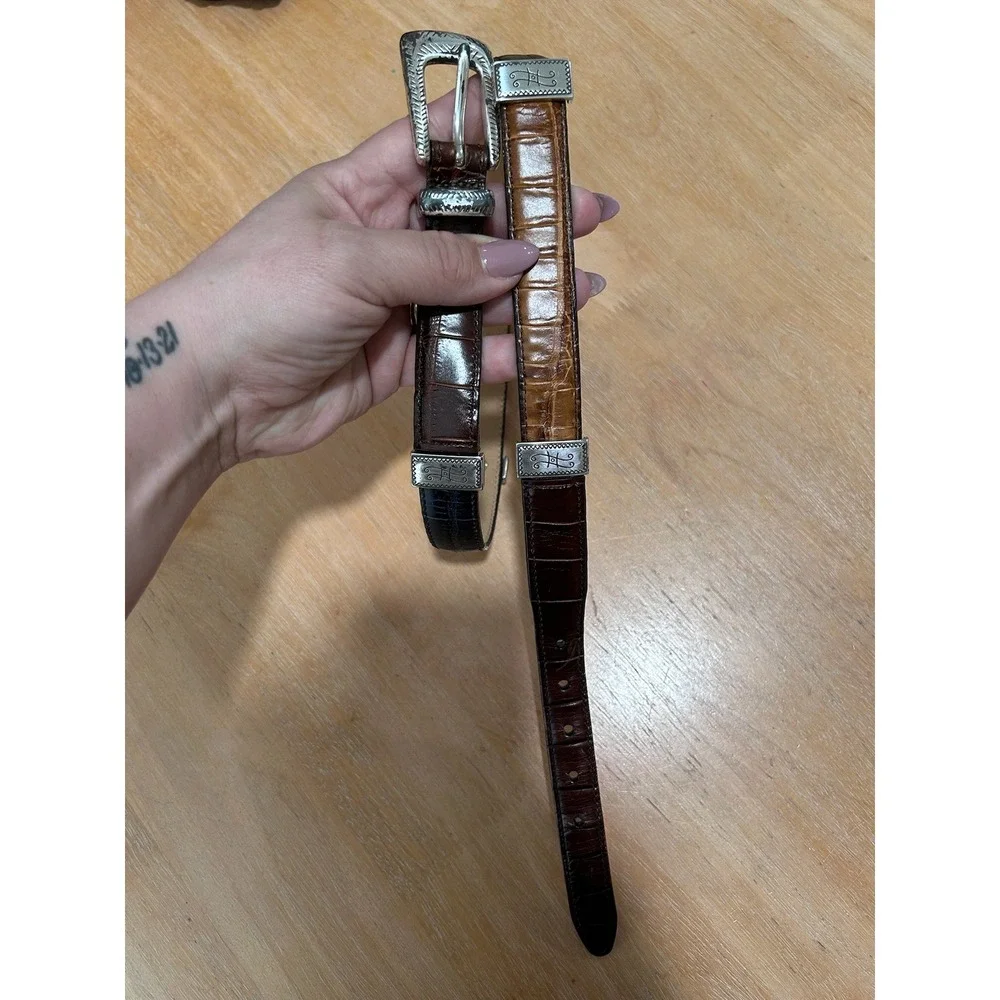 Brighton Womens Patchwork Croc‎ Embossed Leather Western Belt Brown Black Red M